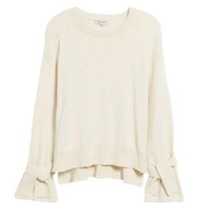 Madewell Womens XS Cream Knit Tie Cuff Sweater Oversized Preppy Boho Bell Sleeve
